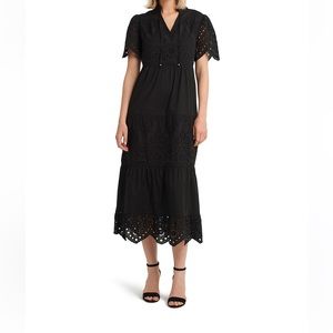 NWT H Halston Women’s Black Eyelet 100% Cotton Peasant Dress Size XXL